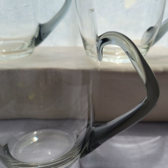 MCM Set Of 3 Clear Glass Mugs With Unique Curved Smokey Grey Handles - Picture 6 of 9